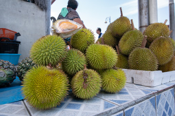 Spiky fruit durian at fruit market.