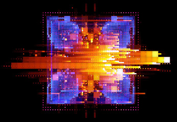 Led Light. Abstract effect. Future tech. Glare cubes. Digital cpu signal. .Shine grid. Modern big data. Neon flare. Quantum computer net system. .Magic code. Grid HUD lines. Web device. Blocks system.