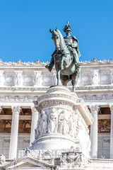 Fototapeta na wymiar Equestrian statue of Vittorio Emanuele II - Monument Vittoriano or Altare della Patria. Rome, Italy