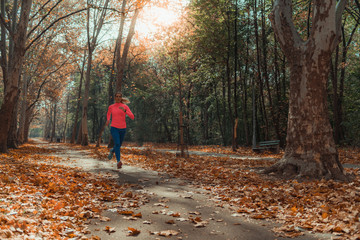 Woman Jogging Outdoors. Park, Nature