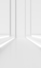 Modern white wall with glow light Background. Abstract Futuristic Design. 3d Rendering