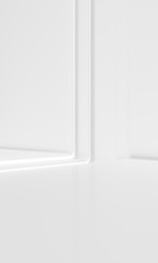 Modern white wall with glow light Background. Abstract Futuristic Design. 3d Rendering