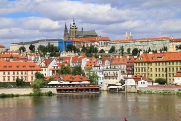 prague, praha, river, city, architecture, water, vltava, tower, czech, town, church, old, building, cityscape, cathedral, house, view, landmark,	