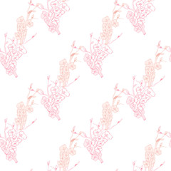 Line art illustration apple or peach brunch tree backdrop.Floral organic background. Vintage floral pattern