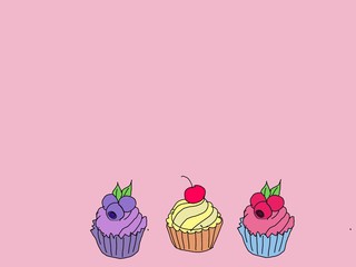Paint color cupcake set isolated on a pink background