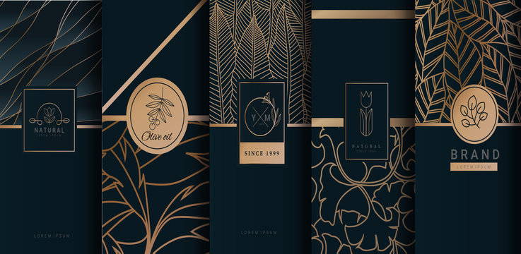 Collection of design elements,labels,icon,frames, for logo,packaging,design of luxury products.for perfume,soap,wine, lotion.Made with Isolated on black background.vector illustration