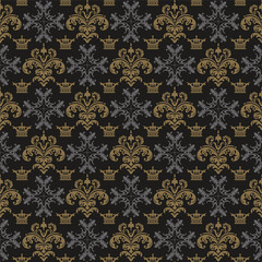 Vintage, retro, dark background pattern in royal style. Wallpaper textures - seamless patterns for your design. Vector graphics