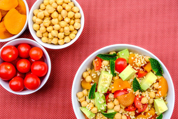 Healthy Vegetarian Lunch Bowl With Fruit and Vegetables