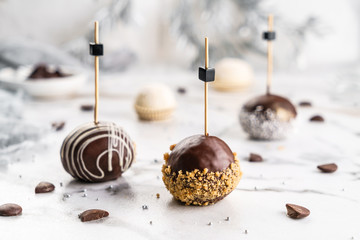 Candy ball with chocolate. Dessert for holiday