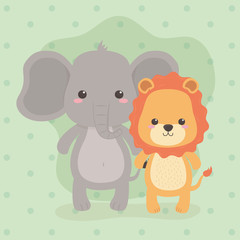 cute and little elephant and lion characters