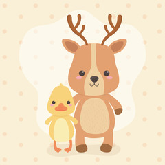 cute and little reindeer and duck characters