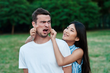 happy couple in park