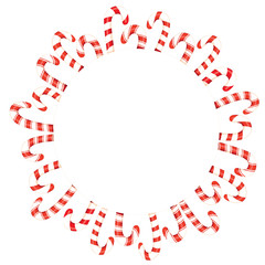 Colorful Red and White Holiday Christmas and New Year Candy Cane Vector Round Frame Element