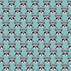Racoon pattern seamless on blue background. Endless texture can be used for wallpaper, pattern fills, fabric textile, web page background,surface textures. 