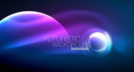 Blue neon bubbles and circles futuristic abstract background