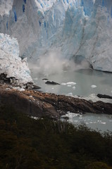 Blue glacier on the Lago Grey in Torres del Paine National Park. Glacier on lake.