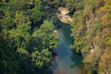 Fototapeta na wymiar Aerial view of a green forest in Myanmar