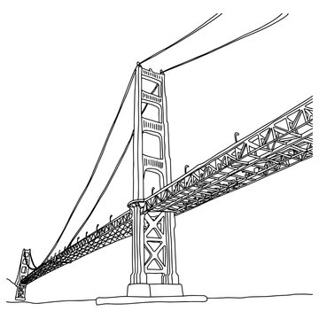 golden gate bridge vector illustration sketch doodle hand drawn with black lines isolated on white background