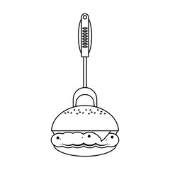 Tasty barbecue grilled food cartoon in black and white