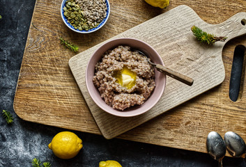 Buckwheat porridge with butter for breakfast