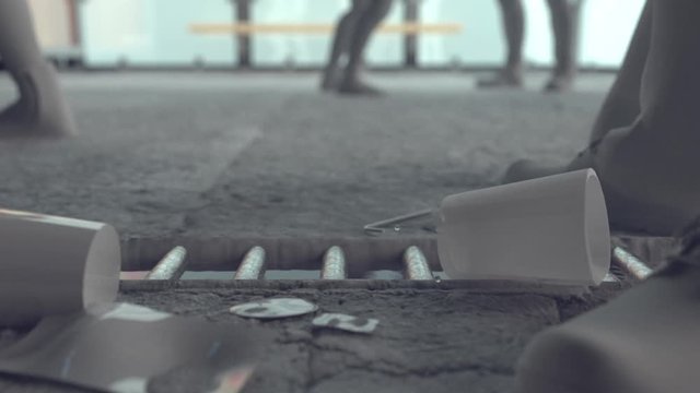 low angle shot of people walking throwing garbage. 3d Animation Full HD 1920x1080