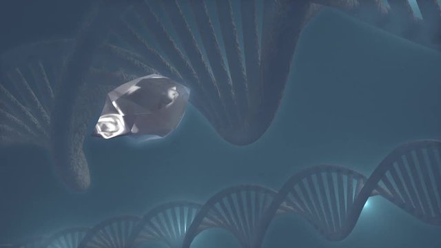 Animation of DNA construction from debrises. Science animation. Genom futuristic footage. Conceptual design of genetics information 3d Animation Full HD 1920x1080
