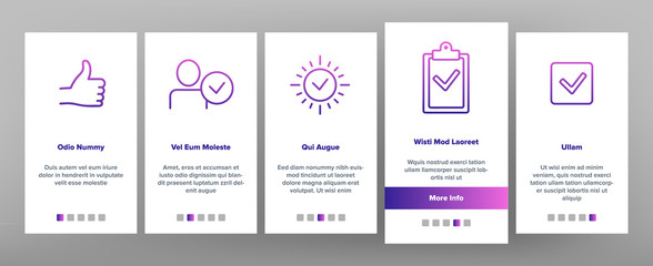 Color Approved And Certified Vector Onboarding Mobile App Page Screen. Approved, Quality Control Guarantee Outline Symbols Pack. Correct Choice Selection. Checkmark, Confirm, Tick Illustrations