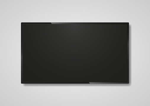 Realistic TV screen. Modern stylish lcd panel. Blank television template. Vector illustration.