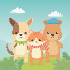 cute and little animals in the field characters