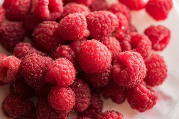 close of fresh organic summer ripe raspberries fileld frame 