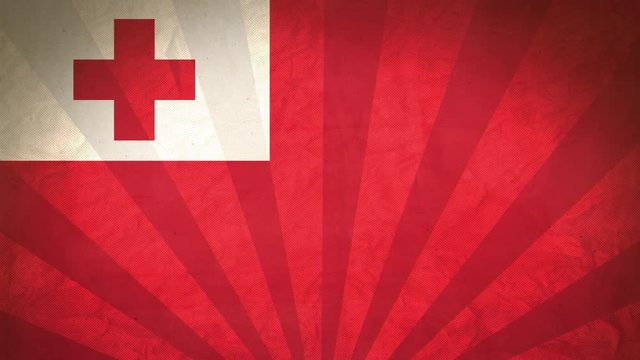 Flag Of Tonga . Paper Texture, With Seamlessly Spinning Printed Like Sunrays. High-Quality, Detailed Animation. 4K, 60fps
