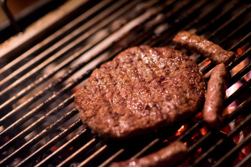 delicious grilled meat on barbecue