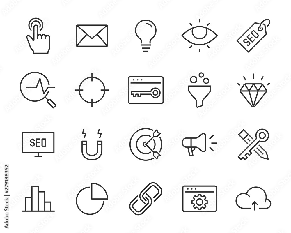 Wall mural set of marketing analysis line icons