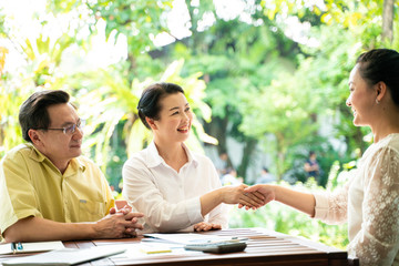 Middle age business group shaking hand success working