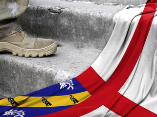 Military concept on the background of the flag of Herm