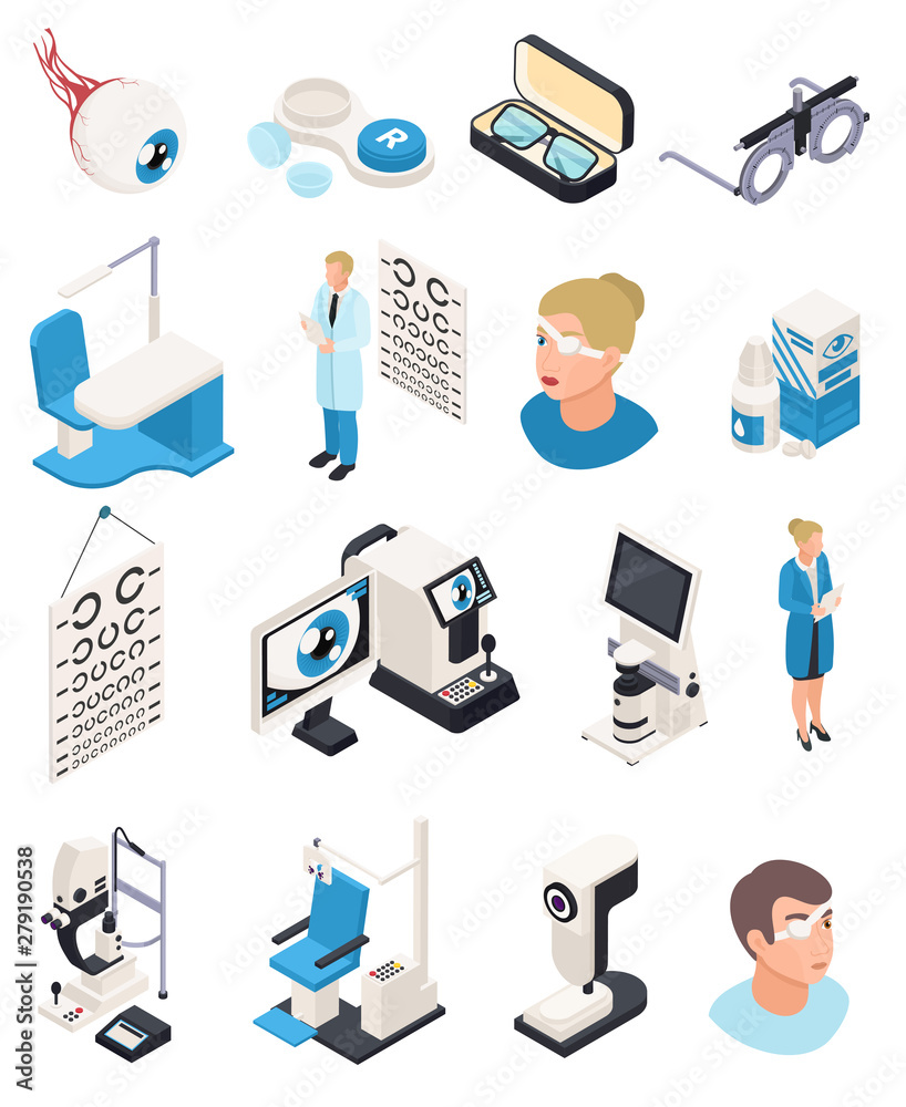 Sticker Isometric Ophthalmology Icons Collection