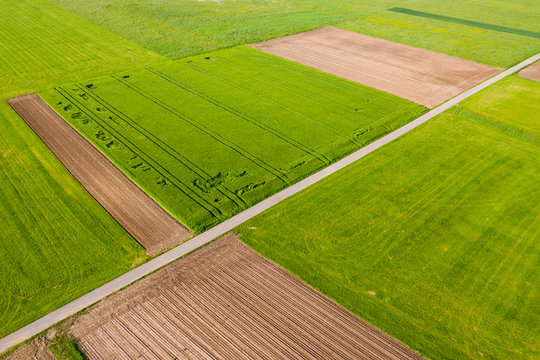 Luftaufnahme Agrarflächen Im Frühjahr, Remstal, Rems Murr Kreis, Baden Württemberg, Deutschland