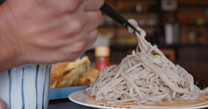 Eat soba in japanese restaurant