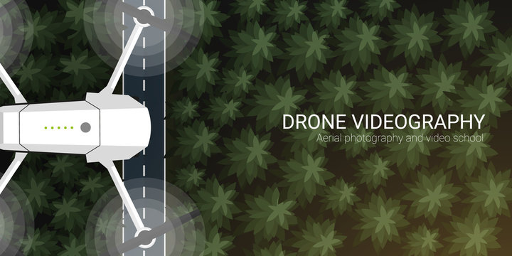 Drone Flying Over Forest. Aerial Drone Taking Photography And Video.