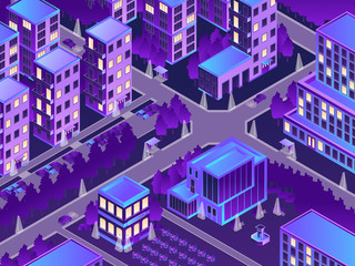 Isometric Urban Night Illustration