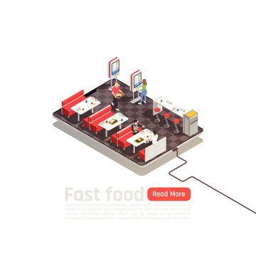 Fast Food Cafe Isometric Poster