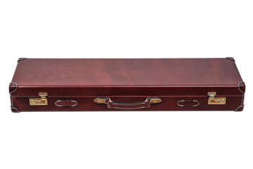 luxury brown leather case with gold-plated combination locks for arms isolated on white