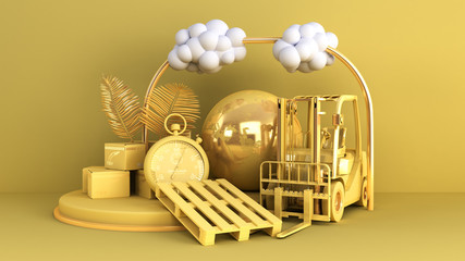 Minimal simple cargo delivery background transportation concept on pastel color background for copy space 3d rendering