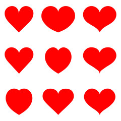Hearts icon collection. Live broadcast of video, chat, likes. Collection of heart illustrations, love symbol icons set. Red hearts