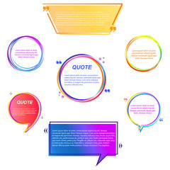 A color bubble is a quote template or a text box field. Note, quote quote brackets message, blank frame, sticker for cartoons. Text boxes. Vector illustration