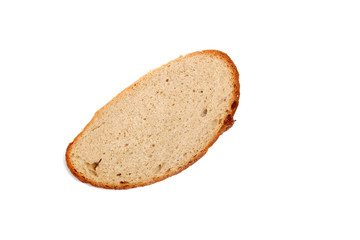 Fresh sliced bread on cutting board on a white background