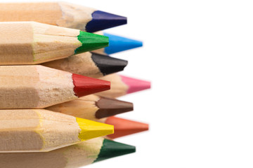 Obraz premium Wooden colorful ordinary pencils isolated on a white background