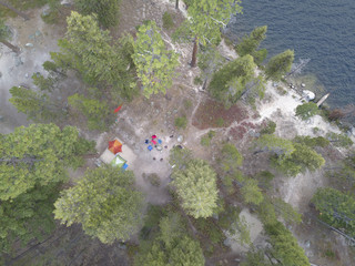 Aerial view of campsite at Warm Lake in Idaho