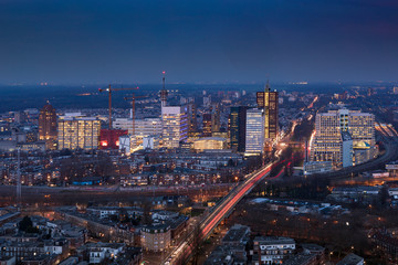 Fototapeta na wymiar aerial view on the city centre of The Hague at dusk