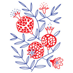 Granat gałąź z owocami i kwiatami. Ilustracji wektorowych - 279200597